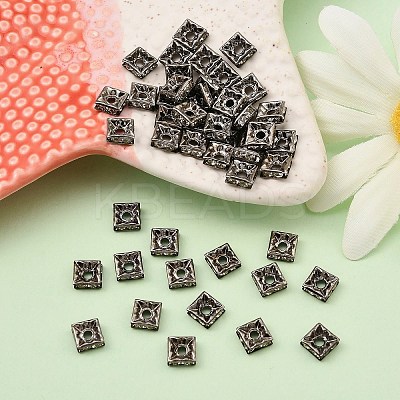 Brass Rhinestone Spacer Beads RB-A013-6x6-01B-1