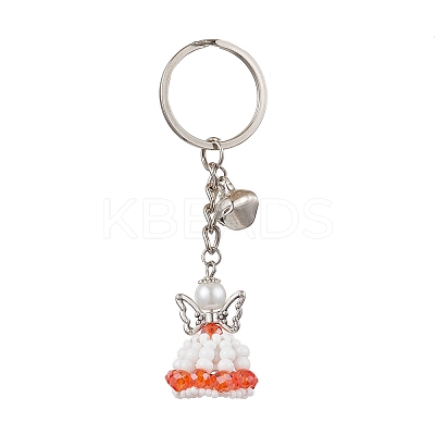 Glass Seed & Plastic Pearl & Alloy Keychain KEYC-MZ00025-1