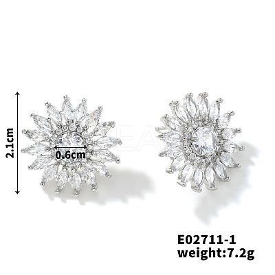 3D Sunflower Copper & Zircon Stud Earrings Fashionable Luxury Japanese Style FV5287-1-1