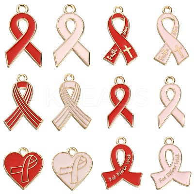 60Pcs 12 Styles Light Gold Tone Zinc Alloy Enamel Pendants ENAM-CJ0003-59-1