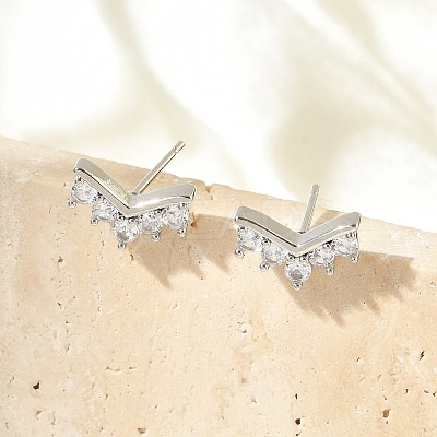 Brass Micro Pave Clear Cubic Zirconia Stud Earrings EJEW-R016-26P-06-1