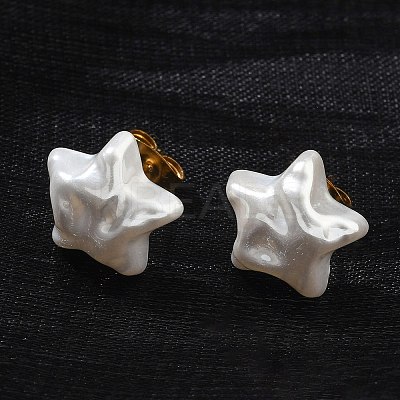 304 Stainless Steel Plastic Imitation Pearl Stud Earrings EJEW-R030-01G-03-1