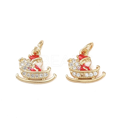 Christmas Brass Micro Pave Cubic Zirconia Enamel Charms KK-L255-19G-02-1