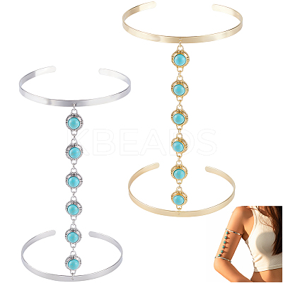 2Pcs 2 Colors Alloy Upper Arm Open Cuff Bangles for Women BJEW-CY0001-02-1