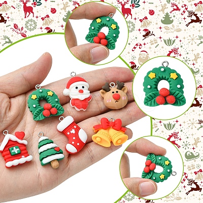 48Pcs 12 Styles Christmas Theme Opaque Resin Pendants RESI-FS0001-73-1