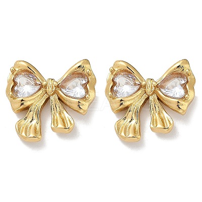 Bowknot 304 Stainless Steel Glass Stud Earrings EJEW-M105-02G-1