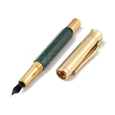 Natural Malachite Brass Pens AJEW-M209-03G-1