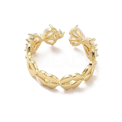 Brass Micro Pave Cubic Zirconia Open Cuff Rings RJEW-R146-17D-G-1