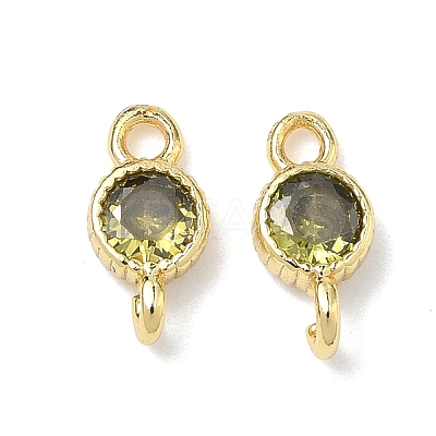 Brass Pave Cubic Zirconia Flat Round Connector Charms KK-P348-11G-02-1