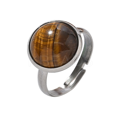 Half Round Natural Tiger Eye Finger Rings X-RJEW-M062-01P-08-1