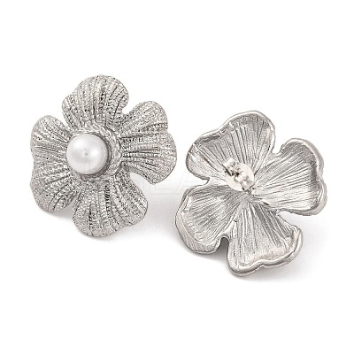 304 Stainless Steel with Plastic Imitation Pearl Stud Earrings for Women LS-EJEW-Z057-11P-1