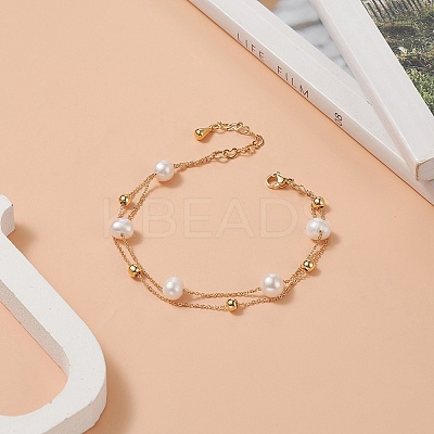 Natural Pearl Beaded Double Layer Multi-strand Bracelet BJEW-TA00243-1
