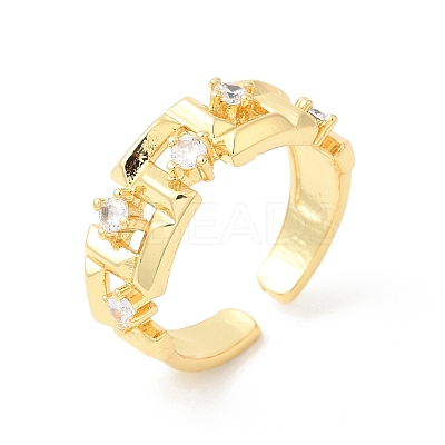 Clear Cubic Zirconia Rectangle Open Cuff Rings RJEW-L106-010G-1