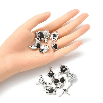 16Pcs 16 Style Rack Plating Alloy with Black Glass Pendants FIND-YW0003-32-1