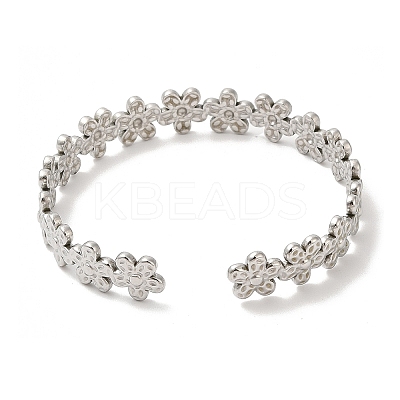 Non-Tarnish 304 Stainless Steel Flower Wrap Cuff Bangles for Women BJEW-L682-013P-1