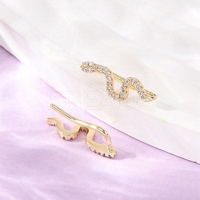 Brass Micro Pave Cubic Zirconia Stud Crawler Earrings KK-CBAA351-16G-01-1