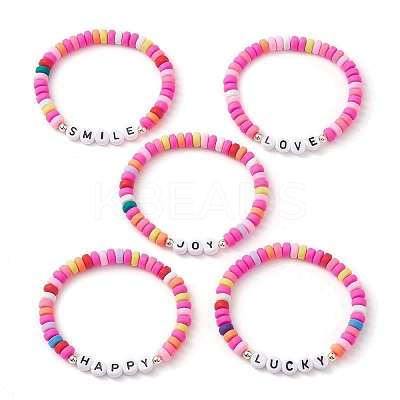 5Pcs 5 Styles Handmade Polymer Clay Beaded Stretch Bracelets BJEW-JB10470-1
