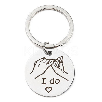 Non-Tarnish Valentine's Day Theme 304 Stainless Steel Flat Round with Word I Do Pendant Keychain LS-KEYC-K018-01P-02-1
