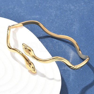 304 Stainless Steel Cuff Bangles for Women AJEW-P127-06G-1