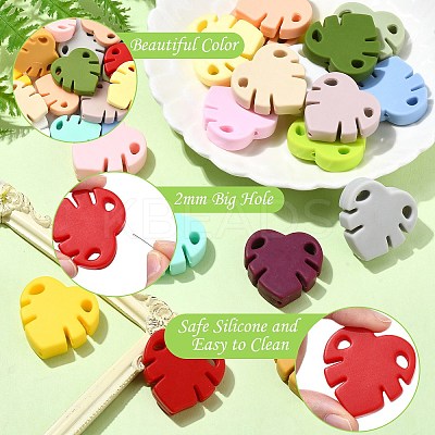 18Pcs 18 Colors Monstera Leaf Food Grade Eco-Friendly Silicone Beads SIL-CJ0002-76-1
