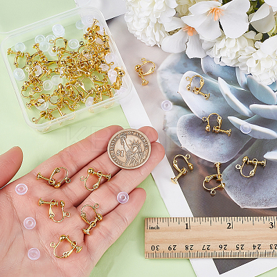 40Pcs Brass Screw Clip Earring Converter KK-ME0001-27G-1
