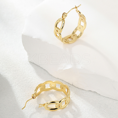 Simple 201 Stainless Steel Cuban Link Hoop Earrings LS-WG5268-1
