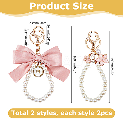 4Pcs 2 Styles Alloy Enamel Flower & Cloth Bowknot Pendant Keychains AJEW-HS0001-25A-1