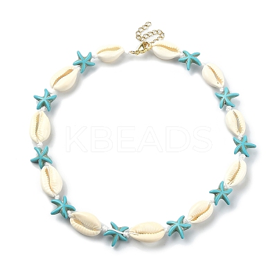 Natural Shell & Synthetic Turquoise Starfish Beaded Necklace with 304 Stainless Steel Clasps X-NJEW-TA00107-01-1