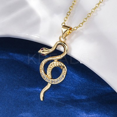 Brass Micro Pave Clear Cubic Zirconia Snake Pendant Necklaces NJEW-S438-02B-G-1
