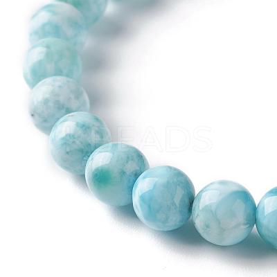 Natural Larimar/Pectolite Round Beaded Stretch Bracelet BJEW-A120-01B-1