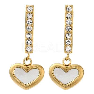 Ion Plating(IP) 304 Stainless Steel Inlay Rhinestone & Natural Shell Beads Stud Earrings for Women EJEW-M024-01B-G-1