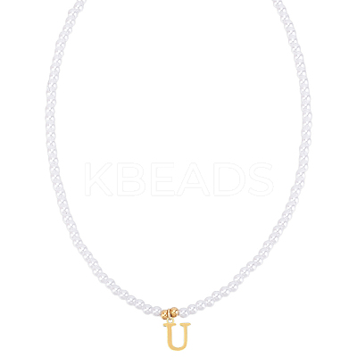Imitation Pearl with Stainless Steel Pendants Necklaces NJEW-LP0001-51U-G-1