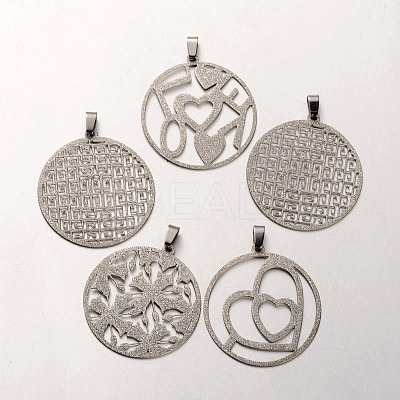 Tarnish Resistant Mixed Filigree Flat Round304 Stainless Steel Textured Pendants STAS-N038-01-1