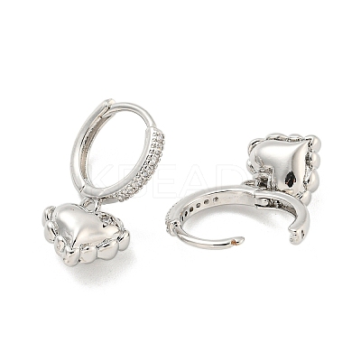 Heart Brass Micro Pave Clear Cubic Zirconia Huggie Hoop Dangle Earrings for Women LS-AJEW-U003-01P-1