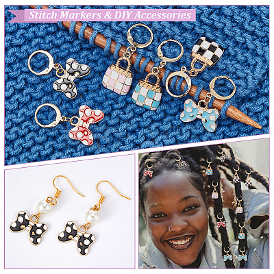 Alloy Enamel Handbag & Bowknot Pendant Locking Stitch Markers HJEW-AB00086-1