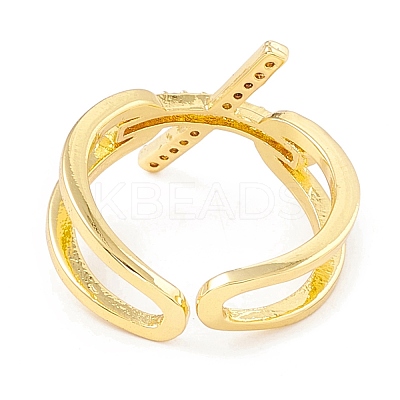 Clear Cubic Zirconia Initial Letter X Open Cuff Ring RJEW-I083-16G-1