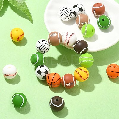 20Pcs 10 Style Sports Theme Food Grade Eco-Friendly Silicone Focal Beads SIL-CJ0001-13-1