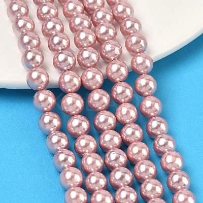 Electroplated Shell Pearl Beads Strands X-BSHE-G041-6mm-05-1