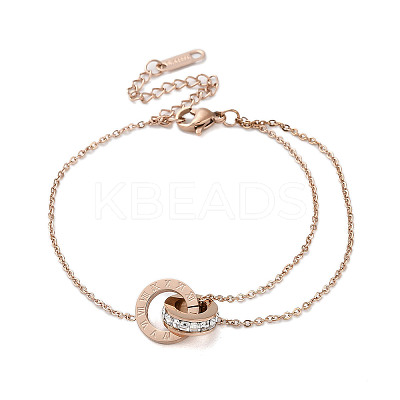 Roman Numerals Stainless Steel Link Bracelets LS-BJEW-L689-01RG-1