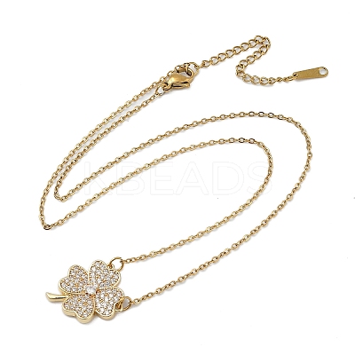 Brass Micro Pave Clear Cubic Zirconia Clover Pendants Necklaces LS-NJEW-K280-02G-1