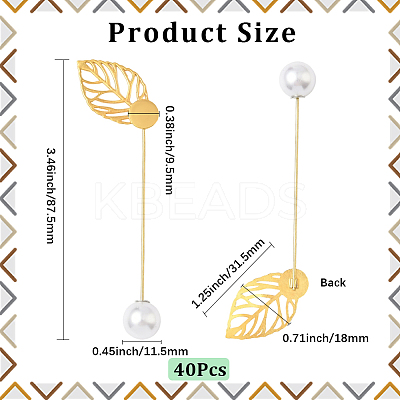 60Pcs 2 Styles Leaf Stainless Steel Round Tray Stick Lapel Pins JEWB-SC0001-75E-1