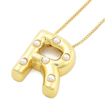 Brass & Plastic Pearl Letter Pendant Box Chain Necklaces for Women LS-NJEW-U017-01G-18-1