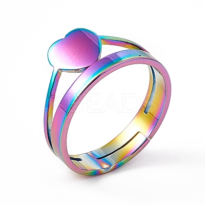 Ion Plating(IP) 201 Stainless Steel Heart Adjustable Ring for Women RJEW-K238-04M-1