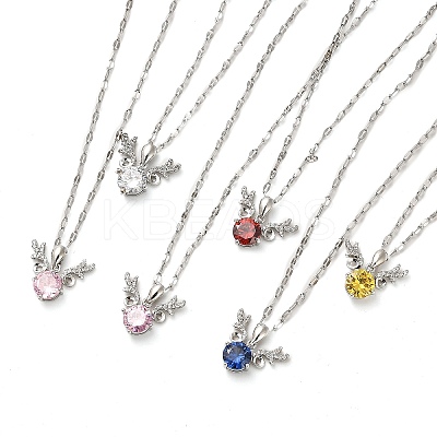 Deer Platinum Brass Micro Pave Cubic Zirconia Pendant Necklaces NJEW-E105-16P-1