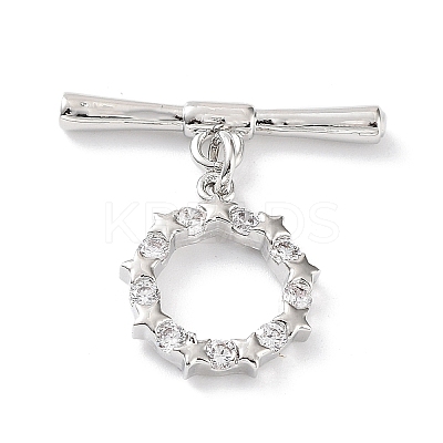Rack Plating Brass Micro Pave Clear Cubic Zirconia Toggle Clasps KK-P247-13P-1