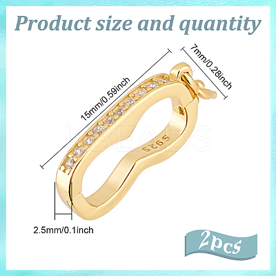 2Pcs Platinum Plated 925 Sterling Silver Rhinestone Twister Clasps FIND-GO0002-57-1
