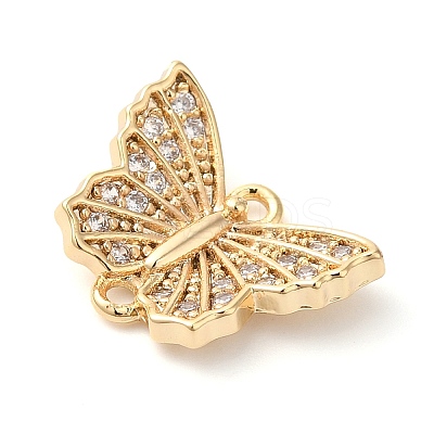 Brass Micro Pave Clear Cubic Zirconia Connector Charms KK-G503-35G-1