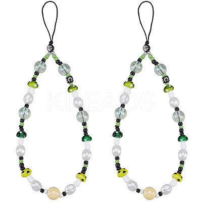 2Pcs Resin Beaded Mobile Phone Lanyard Wrist Strap HJEW-GF0001-47A-1