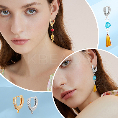 16Pcs 2 Colors Brass Micro Pave Cubic Zirconia Huggie Hoop Earring Findings KK-DC0002-76-1