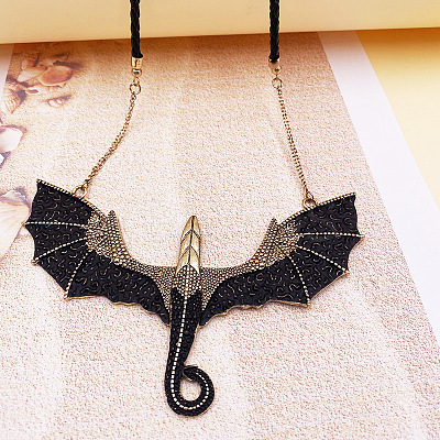 Gothic Style Alloy Flying Dragon Pendant PU Leather Cord Necklaces NJEW-L050-01AG-1